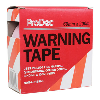 PRODEC 60mm x 200m BARRIER WARNING TAPE RED/WHITE 200M ROLL 60MM PTWT200